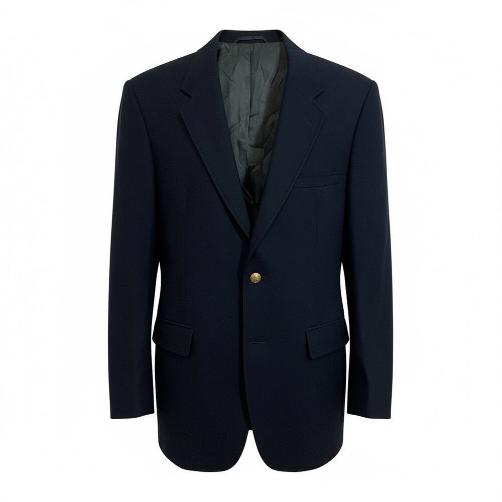Vintage Navy Wool Blazer 42L Classic Gold Button Sport Coat USA Made